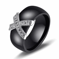 Bague Ceramique Noire Tendance Pour Femme