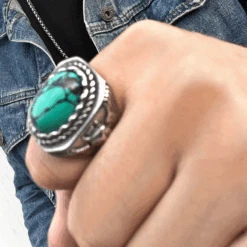 Bague Homme Turquoise: Bleu Élégant 7 Bague Homme Turquoise: Bleu Élégant -Samfuryus Soldes Boutique Bague Homme Turquoise Bleu Elegant 2