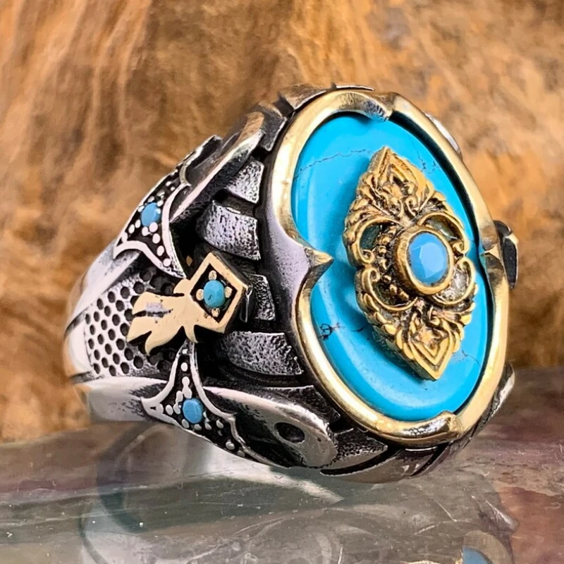 Bague Homme Turquoise: Éclat Du Turquoise 2 Bague Homme Turquoise: Éclat Du Turquoise – Image 2