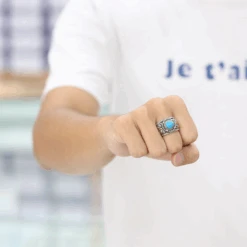 Bague Homme Turquoise: Raffinement En Turquoise -Samfuryus Soldes Boutique Bague Homme Turquoise Raffinement en Turquoise