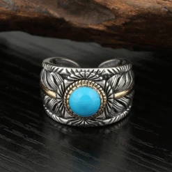 Bague Homme Turquoise: Raffinement En Turquoise -Samfuryus Soldes Boutique Bague Homme Turquoise Raffinement en Turquoise 1