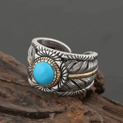 Bague Homme Turquoise: Raffinement En Turquoise -Samfuryus Soldes Boutique Bague Homme Turquoise Raffinement en Turquoise 2