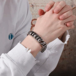 Bracelet Homme Argent Crâne -Samfuryus Soldes Boutique Bracelet Homme Argent Crane 4