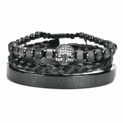 Bracelet Homme Luxe : Noir Et Tête De Mort