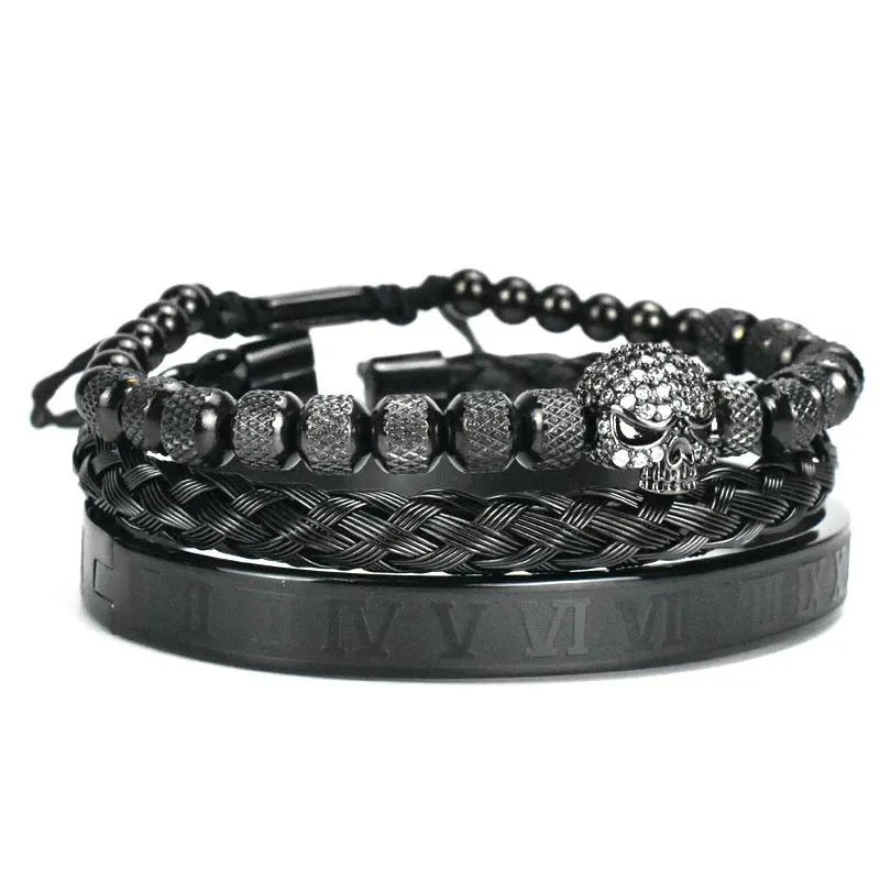 Bracelet Homme Luxe : Noir Et Tête De Mort 2 Bracelet Homme Luxe : Noir Et Tête De Mort – Image 2