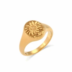 Chevaliere Femme Or Jaune: Motif De Fleurs