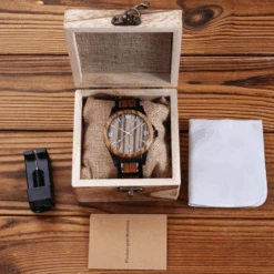 Montre Noire Homme : Bois De Zèbre -Samfuryus Soldes Boutique Montre Noire Homme Bois de Zebre 2